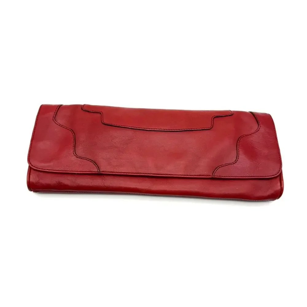 Hobo Red Leather Long Slim Clutch Bag Wallet